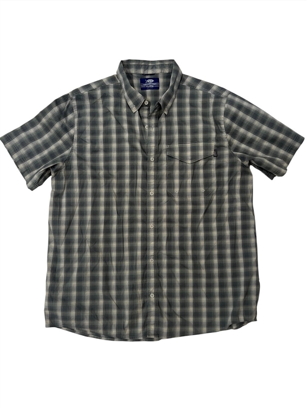 AFTCO Men's Short-Sleeve Plaid Button-Down Shirt - Gray